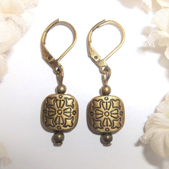 wvluckygirl Jewelry - Boho Earrings Brown Bronze Jewelry Lever Back Dangle Drop Gift Idea For Her 6743